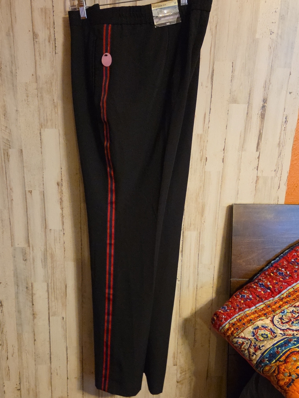 Women's Black Pants with Red Side Stripe